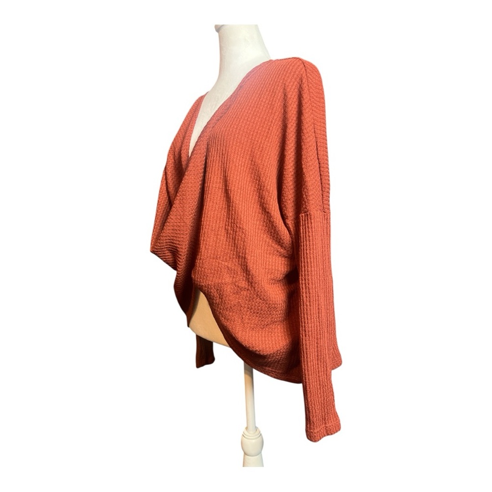 Anthropologie Lazy Sundays Women's Waffle Slub Knit Rust Long Sleeve Top Size L - Picture 4 of 5